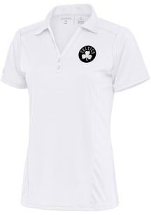 Antigua Boston Celtics Womens White Metallic Logo Tribute Short Sleeve Polo Shirt