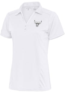 Antigua Chicago Bulls Womens White Metallic Logo Tribute Short Sleeve Polo Shirt