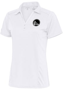 Antigua Golden State Warriors Womens White Metallic Logo Tribute Short Sleeve Polo Shirt