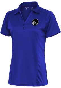 Antigua Golden State Warriors Womens Blue Metallic Logo Tribute Short Sleeve Polo Shirt