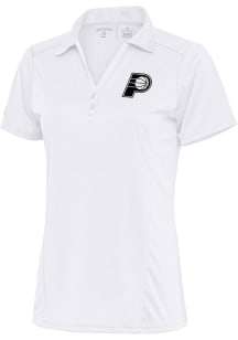 Antigua Indiana Pacers Womens White Metallic Logo Tribute Short Sleeve Polo Shirt
