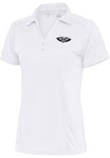 Antigua New Orleans Pelicans Womens White Metallic Logo Tribute Short Sleeve Polo Shirt