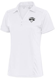 Antigua New York Knicks Womens White Metallic Logo Tribute Short Sleeve Polo Shirt
