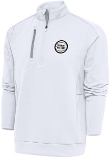 Antigua Detroit Pistons Mens White Metallic Logo Generation Long Sleeve 1/4 Zip Pullover