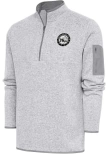 Antigua Philadelphia 76ers Mens Grey Metallic Logo Fortune Long Sleeve 1/4 Zip Pullover