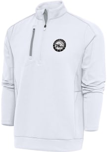 Antigua Philadelphia 76ers Mens White Metallic Logo Generation Long Sleeve 1/4 Zip Pullover
