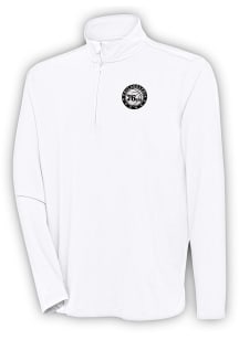 Antigua Philadelphia 76ers Mens White Metallic Logo Hunk Long Sleeve 1/4 Zip Pullover