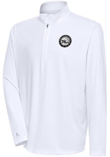 Antigua Philadelphia 76ers Mens White Metallic Logo Tribute Long Sleeve 1/4 Zip Pullover