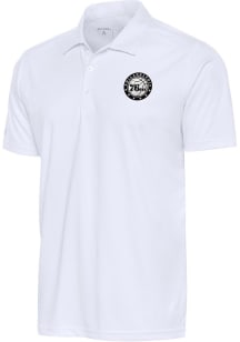 Antigua Philadelphia 76ers Mens White Metallic Logo Tribute Short Sleeve Polo