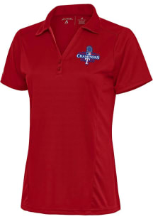 Antigua Texas Rangers Womens Red 2023 MLB World Series Champions Tribute Short Sleeve Polo Shirt