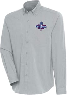 Antigua Texas Rangers Mens Grey 2023 MLB World Series Champions Compression Long Sleeve Dress Sh..