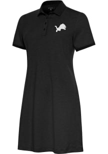 Antigua Detroit Lions Womens Black Play Through Dress Short Sleeve Polo Shirt