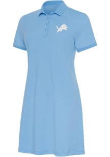Antigua Detroit Lions Womens Blue Play Through Dress Short Sleeve Polo Shirt