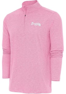 Antigua Atlanta Braves Mens Pink Hunk White Logo Long Sleeve 1/4 Zip Pullover