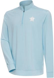Antigua Houston Astros Mens Light Blue Bright White Logo Long Sleeve 1/4 Zip Pullover