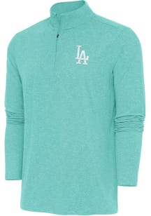 Antigua Los Angeles Dodgers Mens Teal Hunk White Logo Long Sleeve 1/4 Zip Pullover