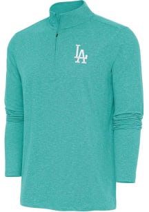Antigua Los Angeles Dodgers Mens Teal Hunk White Logo Long Sleeve 1/4 Zip Pullover