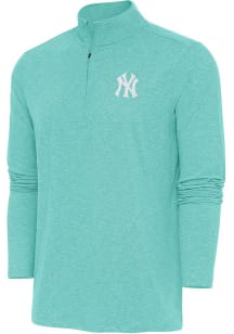 Antigua New York Yankees Mens Teal Hunk White Logo Long Sleeve 1/4 Zip Pullover