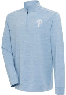 Antigua Philadelphia Phillies Mens Blue Bright White Logo Long Sleeve 1/4 Zip Pullover