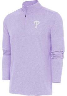 Antigua Philadelphia Phillies Mens Purple Hunk White Logo Long Sleeve 1/4 Zip Pullover