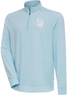 Antigua San Diego Padres Mens Light Blue Bright White Logo Long Sleeve 1/4 Zip Pullover