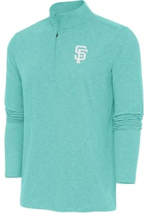 Antigua San Francisco Giants Mens Teal Hunk White Logo Long Sleeve 1/4 Zip Pullover