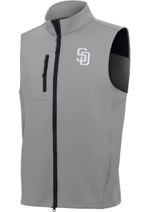 Antigua San Diego Padres Mens Grey Demand White Logo Sleeveless Jacket
