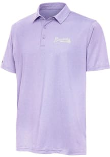 Antigua Atlanta Braves Mens Purple Par 3 White Logo Short Sleeve Polo