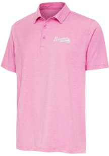 Antigua Atlanta Braves Mens Pink Par 3 White Logo Short Sleeve Polo