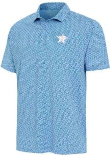 Antigua Houston Astros Mens Blue Flicker White Logo Short Sleeve Polo