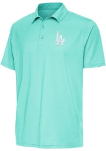 Antigua Los Angeles Dodgers Mens Teal Par 3 White Logo Short Sleeve Polo