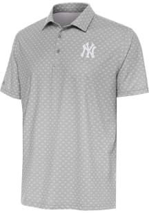 Antigua New York Yankees Mens Grey Kona White Logo Short Sleeve Polo