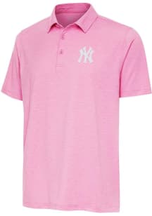 Antigua New York Yankees Mens Pink Par 3 White Logo Short Sleeve Polo