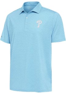 Antigua Philadelphia Phillies Mens Blue Dawdle White Logo Short Sleeve Polo