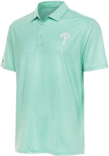 Antigua Philadelphia Phillies Mens Green Dawdle White Logo Short Sleeve Polo