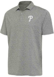 Antigua Philadelphia Phillies Mens Grey Flicker White Logo Short Sleeve Polo