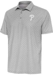 Antigua Philadelphia Phillies Mens Grey Kona White Logo Short Sleeve Polo