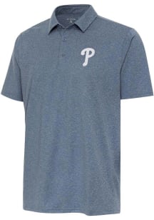Antigua Philadelphia Phillies Mens Navy Blue Par 3 White Logo Short Sleeve Polo