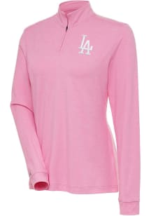 Antigua LA Dodgers Womens Pink Mentor White Logo 1/4 Zip Pullover