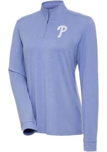 Antigua Phillies Womens Purple Mentor White Logo 1/4 Zip Pullover