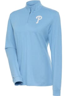 Antigua Phillies Womens Blue Mentor White Logo 1/4 Zip Pullover