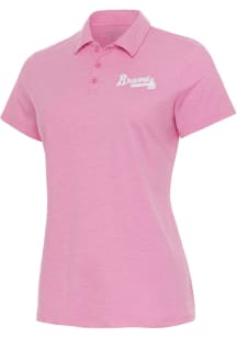 Antigua Atlanta Braves Womens Pink Matter White Logo Short Sleeve Polo Shirt
