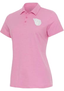 Antigua Cleveland Guardians Womens Pink Matter White Logo Short Sleeve Polo Shirt