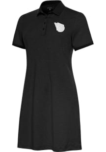 Antigua Cleveland Guardians Womens Black Play Through Dress White Logo Short Sleeve Dress