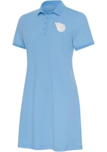 Antigua Cleveland Guardians Womens Blue Play Through Dress White Logo Short Sleeve Dress