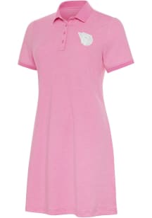 Antigua Cleveland Guardians Womens Pink Play Through Dress White Logo Short Sleeve Dress