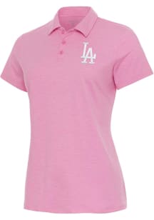 Antigua Los Angeles Dodgers Womens Pink Matter White Logo Short Sleeve Polo Shirt