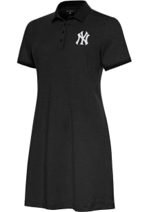 Antigua New York Yankees Womens Black Play Through Dress White Logo Short Sleeve Dress