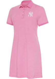 Antigua New York Yankees Womens Pink Play Through Dress White Logo Short Sleeve Dress