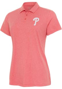 Antigua Philadelphia Phillies Womens Orange Matter White Logo Short Sleeve Polo Shirt